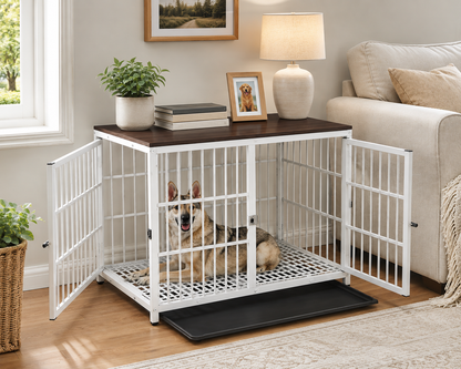 Furniture Three Door Dog Crate – End-Table Pet Kennel with Removable Tray for Indoor Dogs
