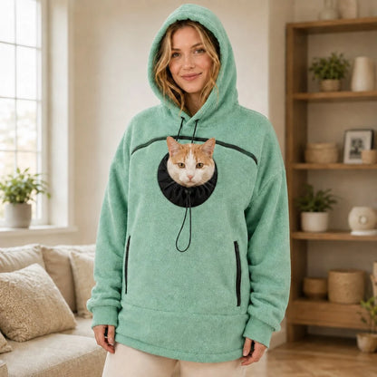 Hands-Free Pouch Pet Carrier Hoodie – Sweatshirt with Cinch Head Opening and Zipper Pockets for Cats Small Dogs