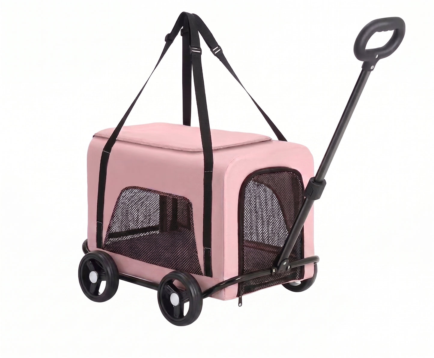 Foldable Detachable Pet Stroller Trolley – 2-in-1 Travel Trolley with Four Wheels Mesh Windows and Shoulder Strap