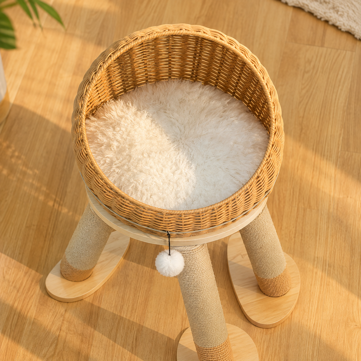 Dinosaur Scratching Cat Tree – Climbing Tower with Woven Condo Cave Post and Hanging Toy for Indoor Cats