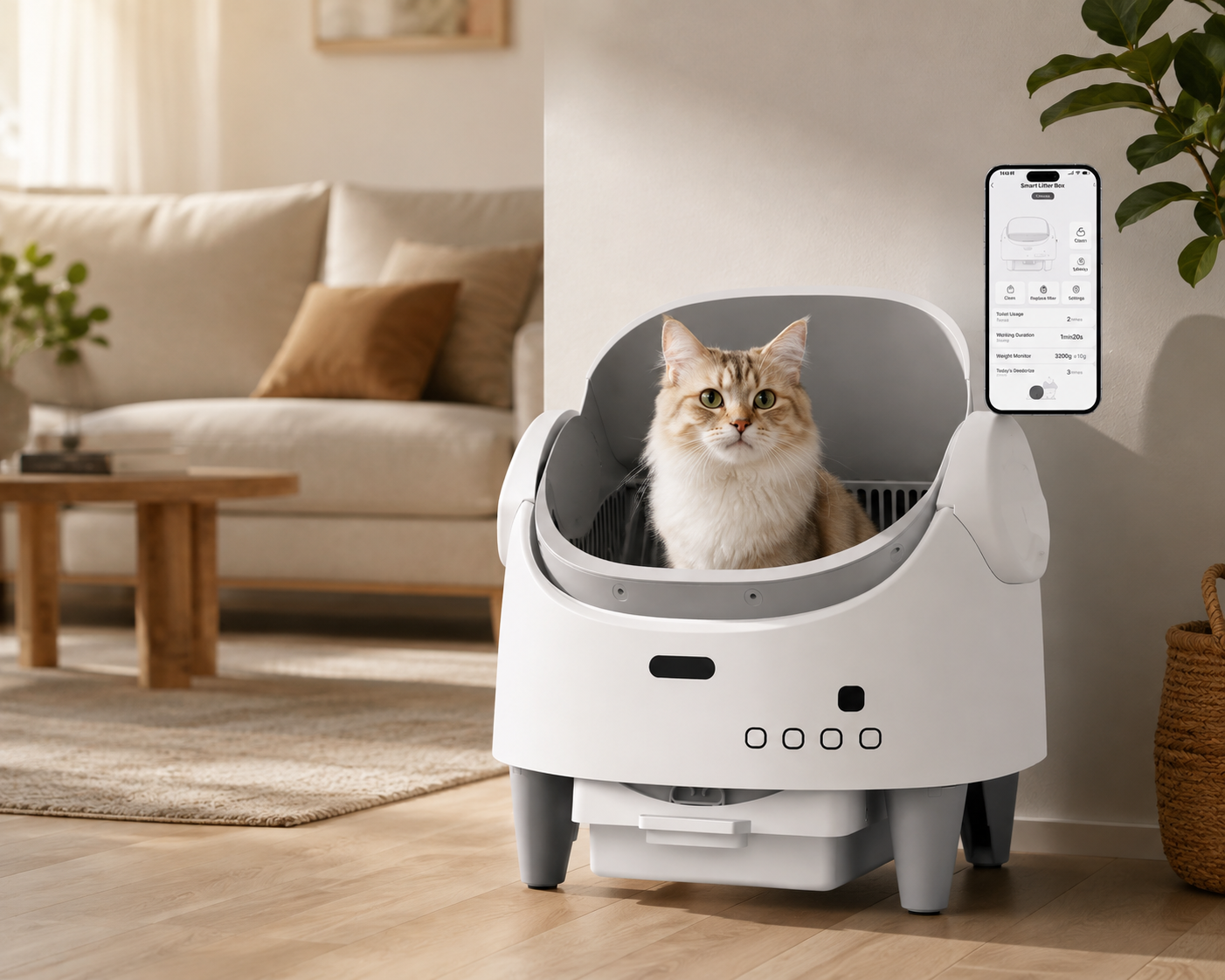 Pawtev Smart Open Top Automatic Cat Litter Box – Self-Cleaning Electric Pet Toilet with Wi-Fi App Control LED Display and Bottom Waste Bin