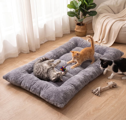 Tufted Padded Rectangular Pet Bed – Large Soft Floor Lounger Mat with Raised Bolster Edges for Dogs and Cats