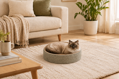 Oval Scratch Pad Cat Bed – Concave Claw Scratcher Lounge with Non-Slip Bottom for Indoor Pets