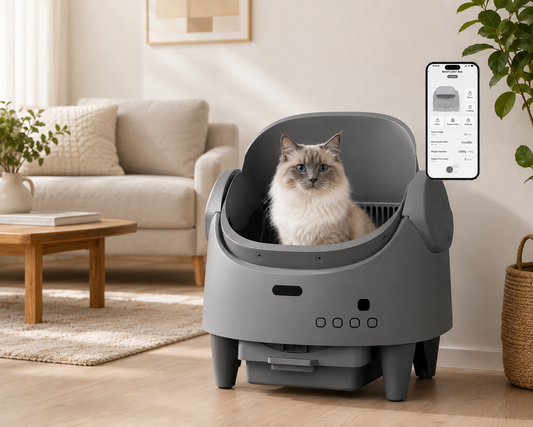 Pawtev Smart Open Top Automatic Cat Litter Box – Self-Cleaning Electric Pet Toilet with Wi-Fi App Control LED Display and Bottom Waste Bin