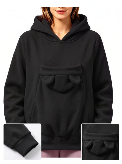 Ear-Detail Pouch Pet Carrier Hoodie – Sweatshirt Pullover with Front Pocket for Cats and Small Dogs