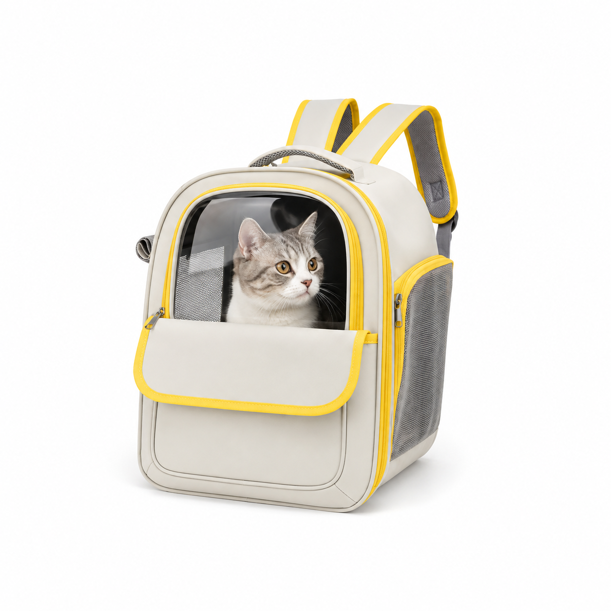 Clear-Window Breathable Cat Backpack – Pet Carrier with Mesh Ventilation Side Pockets and Padded Straps for Small Dogs