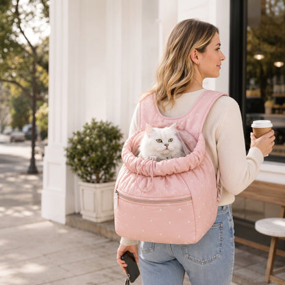 Hands-Free Drawstring Pet Carrier Backpack – Breathable Mesh Opening with Front Storage Pocket for Small Cats and Dogs