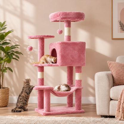 Multi-Tier Climbing Cat Tree – Modern Pet Tower with Scratching Posts Plush Perches and Play Balls