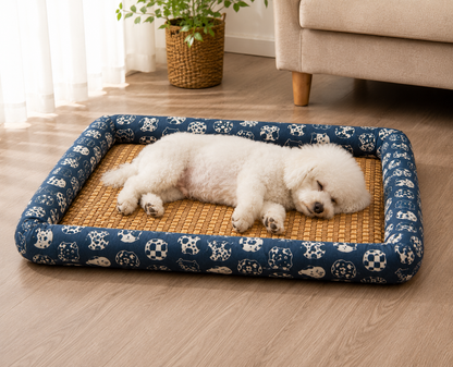 Bolster Cooling Pet Mat – Breathable Summer Lounger Bed with Padded Headrest Pillow for Dogs and Cats