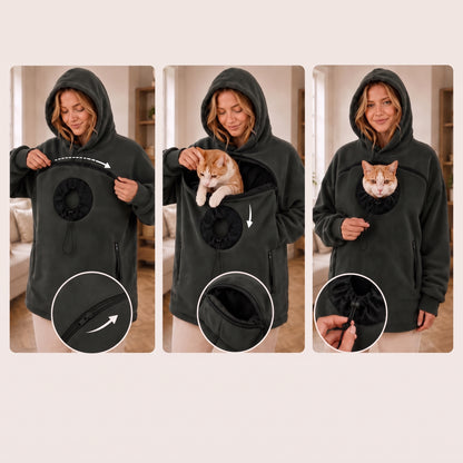 Hands-Free Pouch Pet Carrier Hoodie – Sweatshirt with Cinch Head Opening and Zipper Pockets for Cats Small Dogs