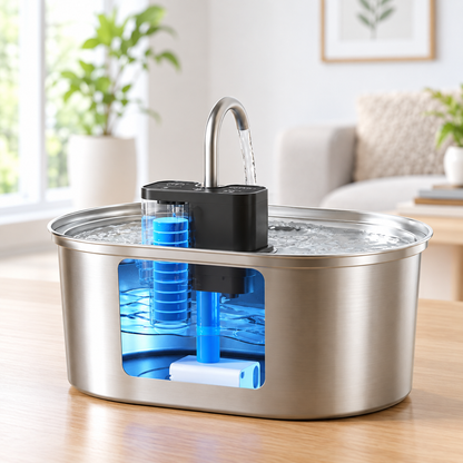 Battery-Operated Stainless Pet Water Fountain – 3.2L Cordless Drinking Dispenser with Motion Sensor
