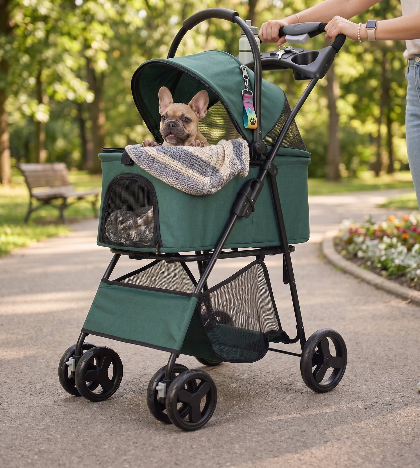 Foldable Detachable Carrier Pet Stroller – 3-in-1 Travel Jogger with Mesh Canopy Storage Basket and Cup Holders