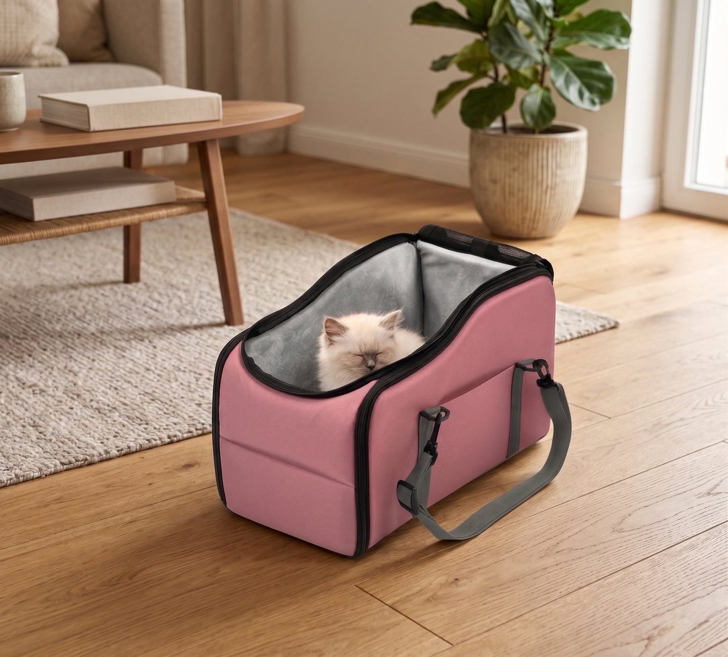 Multi-Functional Console Pet Car Seat – 4-in-1 Travel Carrier Bag and Backpack with Mesh Sunroof for Small Dogs and Cats