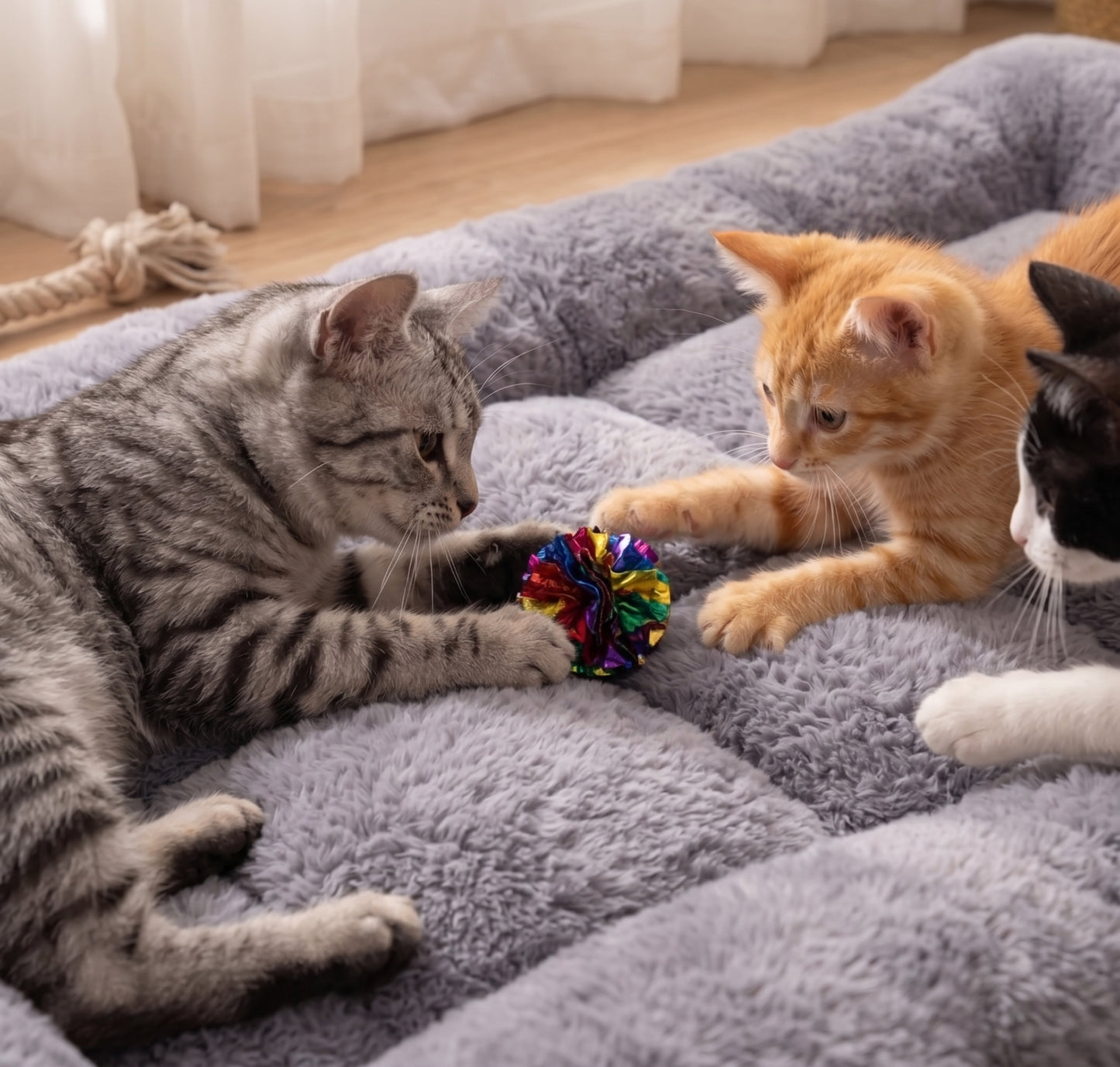 Tufted Padded Rectangular Pet Bed – Large Soft Floor Lounger Mat with Raised Bolster Edges for Dogs and Cats