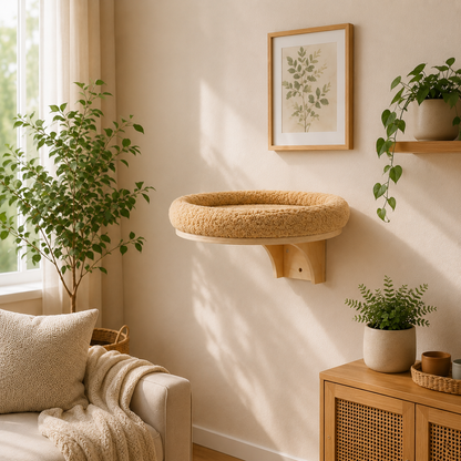 Wall-Mounted Bolster Cat Perch – Floating Elevated Pet Shelf Bed with Plush Cushion for Indoor Cats