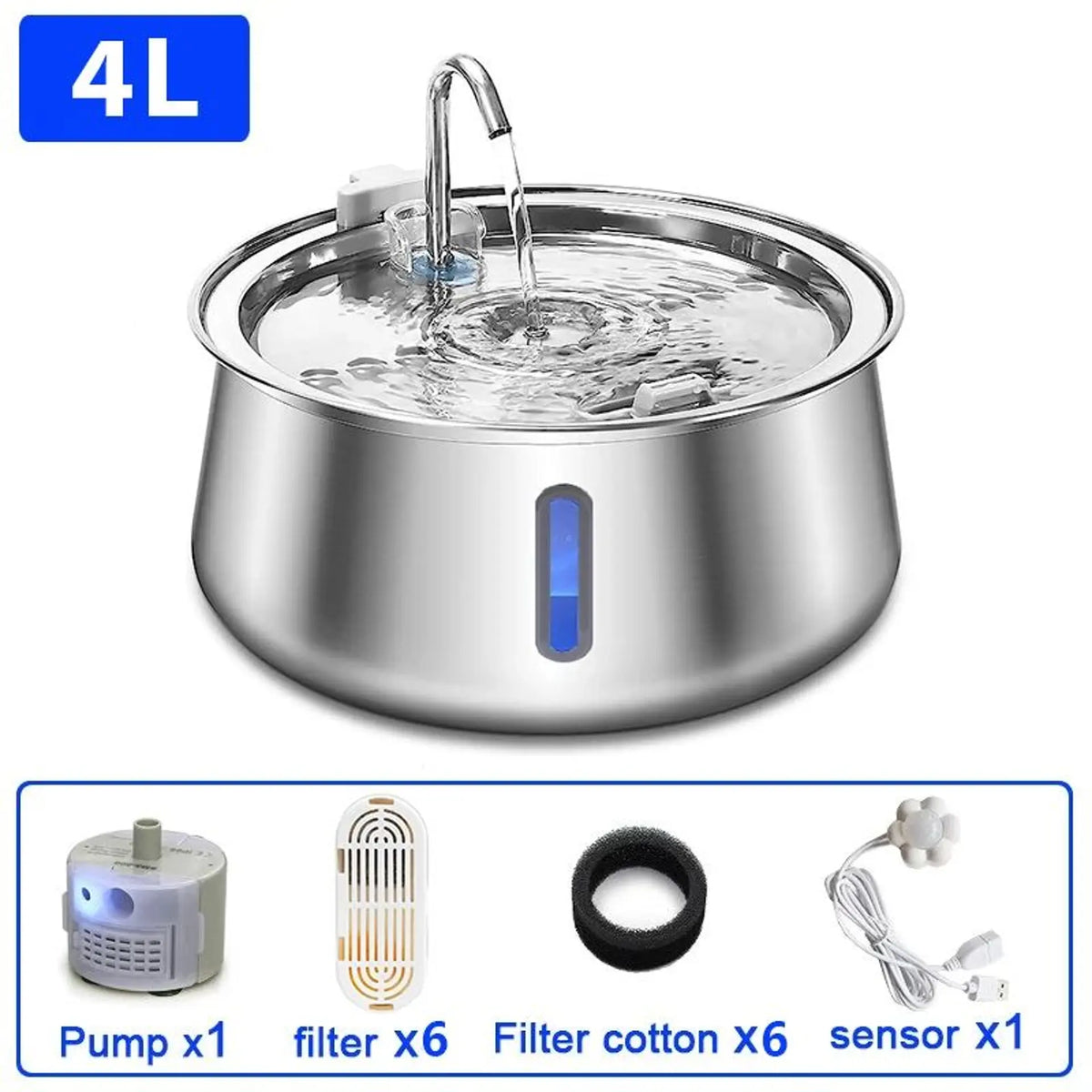 Stainless Steel Cat Water Fountain – 4L Automatic Pet Water Dispenser