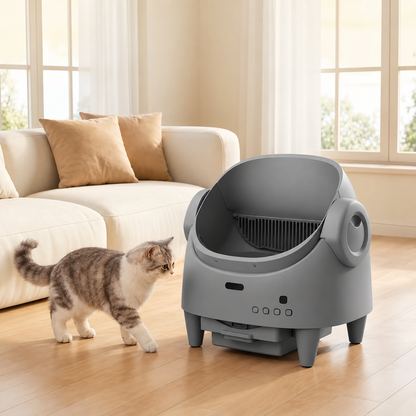 Pawtev Smart Open Top Automatic Cat Litter Box – Self-Cleaning Electric Pet Toilet with Wi-Fi App Control LED Display and Bottom Waste Bin