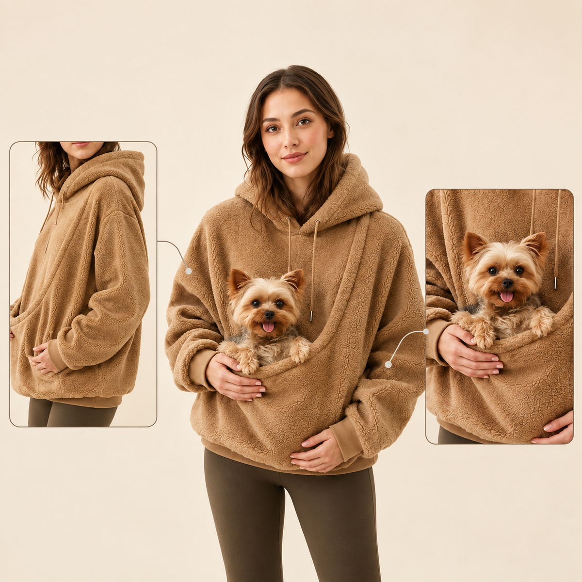Kangaroo Pouch Pet Carrier Hoodie – Hands-Free Cuddle Sweatshirt Pullover with Front Pocket for Puppies and Cats