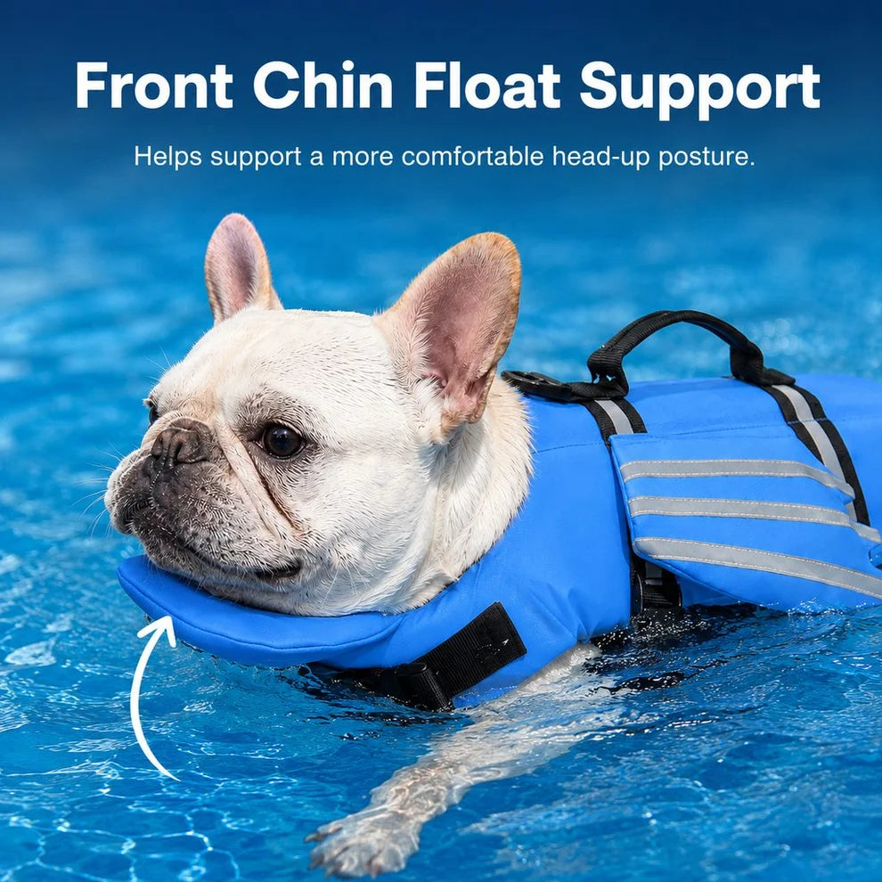 Reflective Wing Dog Life Jacket – High-Buoyancy Pet Swim Vest with Chin Float and Rescue Handle
