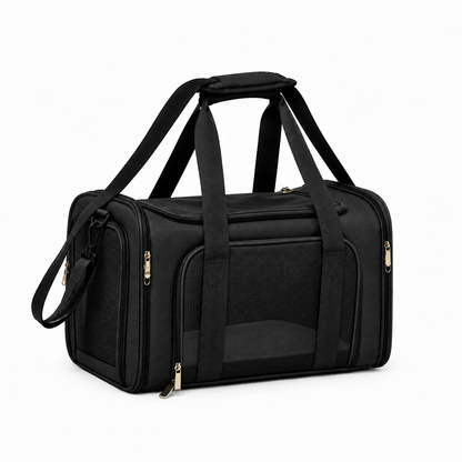 Breathable Foldable Pet Carrier – Soft-Sided Travel Bag with Mesh Windows Shoulder Strap and Removable Fleece Mat