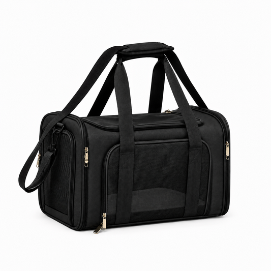 Breathable Foldable Pet Carrier – Soft-Sided Travel Bag with Mesh Windows Shoulder Strap and Removable Fleece Mat