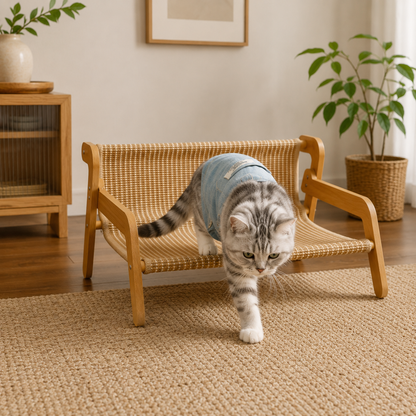 Elevated Lounge Cat Bed – Raised Pet Sofa Hammock with Backrest and Armrests for Indoor Animals