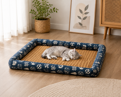 Bolster Cooling Pet Mat – Breathable Summer Lounger Bed with Padded Headrest Pillow for Dogs and Cats