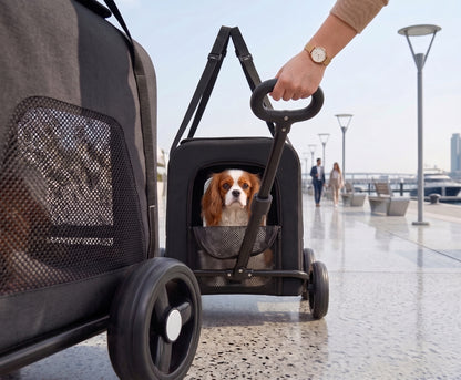 Foldable Detachable Pet Stroller Trolley – 2-in-1 Travel Trolley with Four Wheels Mesh Windows and Shoulder Strap