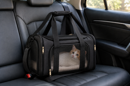 Breathable Foldable Pet Carrier – Soft-Sided Travel Bag with Mesh Windows Shoulder Strap and Removable Fleece Mat
