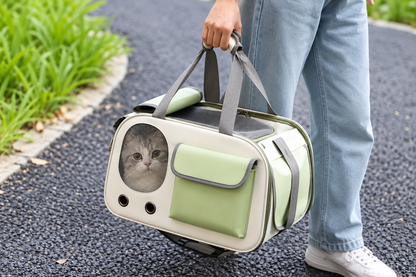 Breathable Front-Pocket Pet Carrier Bag – Soft-Sided Travel Tote with Mesh Windows and Grommet Airflow Vents for Cats
