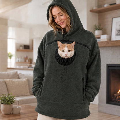 Hands-Free Pouch Pet Carrier Hoodie – Sweatshirt with Cinch Head Opening and Zipper Pockets for Cats Small Dogs