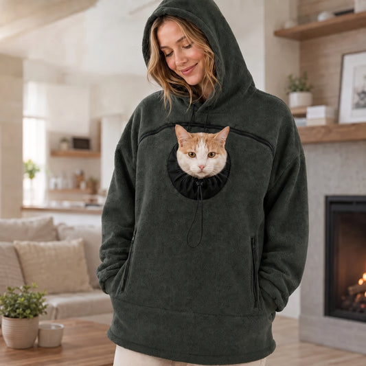Hands-Free Pouch Pet Carrier Hoodie – Sweatshirt with Cinch Head Opening and Zipper Pockets for Cats Small Dogs