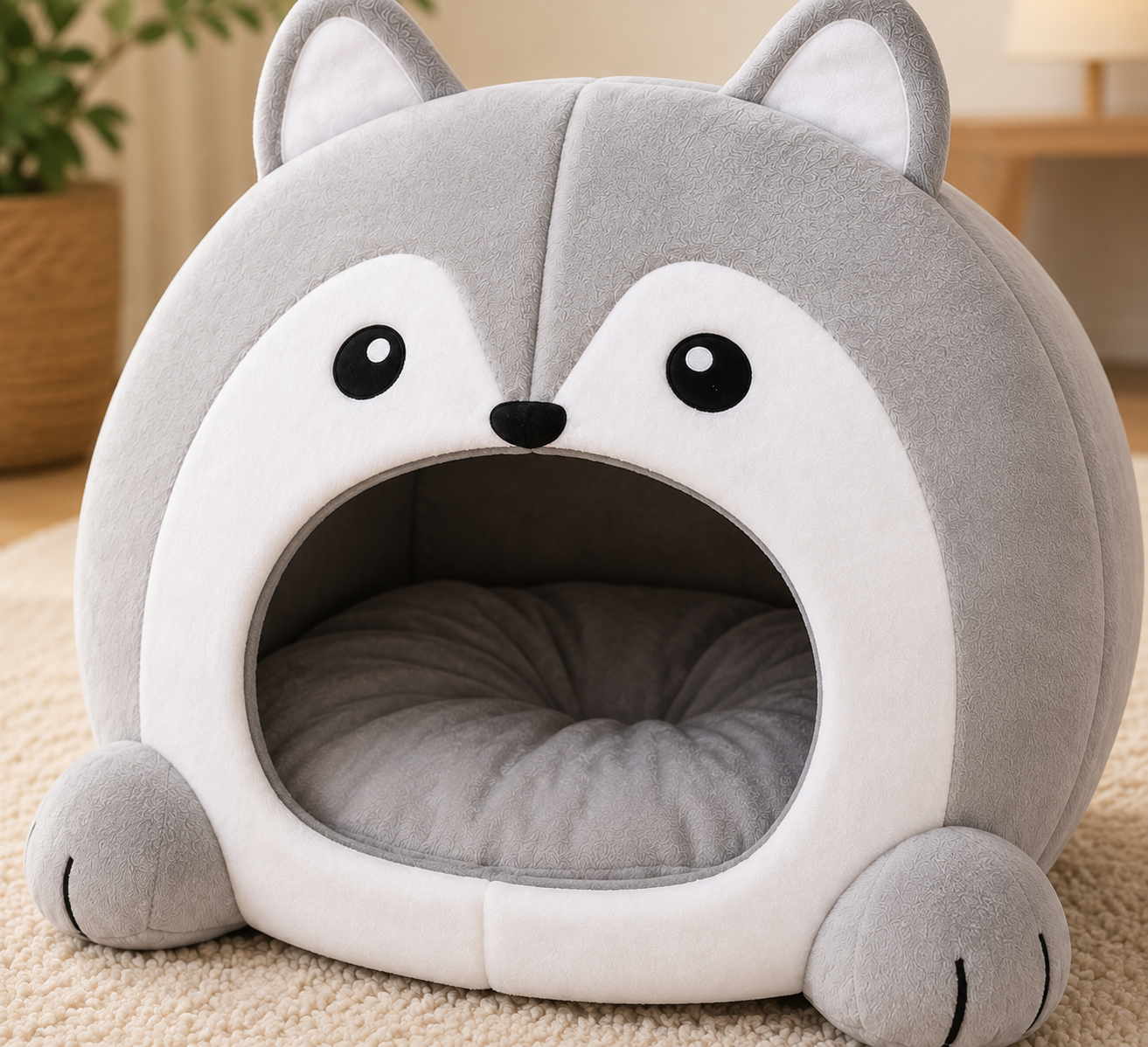 Enclosed Plush Cat Cave Bed – Indoor Igloo Cave House with Removable Padded Cushion for Small Dogs and Kittens