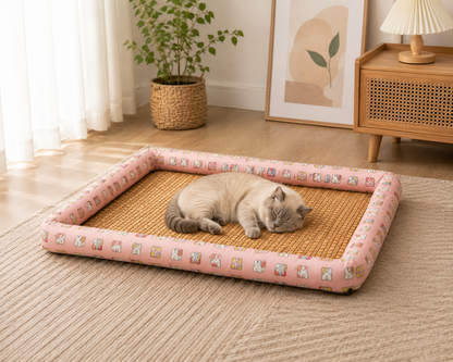 Bolster Cooling Pet Mat – Breathable Summer Lounger Bed with Padded Headrest Pillow for Dogs and Cats