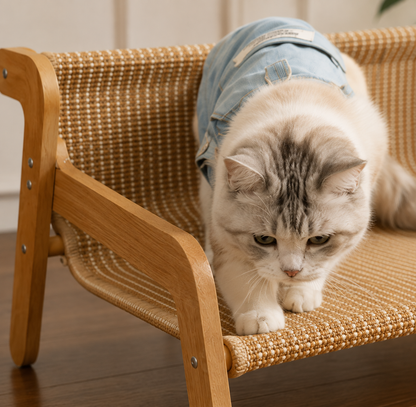 Elevated Lounge Cat Bed – Raised Pet Sofa Hammock with Backrest and Armrests for Indoor Animals