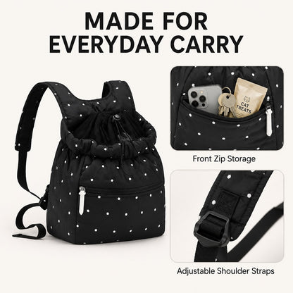 Hands-Free Drawstring Pet Carrier Backpack – Breathable Mesh Opening with Front Storage Pocket for Small Cats and Dogs