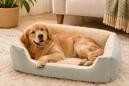 Rectangular Plush Cat Bed – Plush Cuddler Lounger with Low Front Step-In Entry for Cats and Dogs