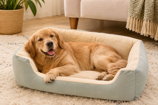 Rectangular Plush Cat Bed – Plush Cuddler Lounger with Low Front Step-In Entry for Cats and Dogs