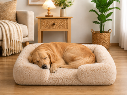 Plush Bolster Dog Bed – Rectangular Raised Rim Pet Cushion Lounger