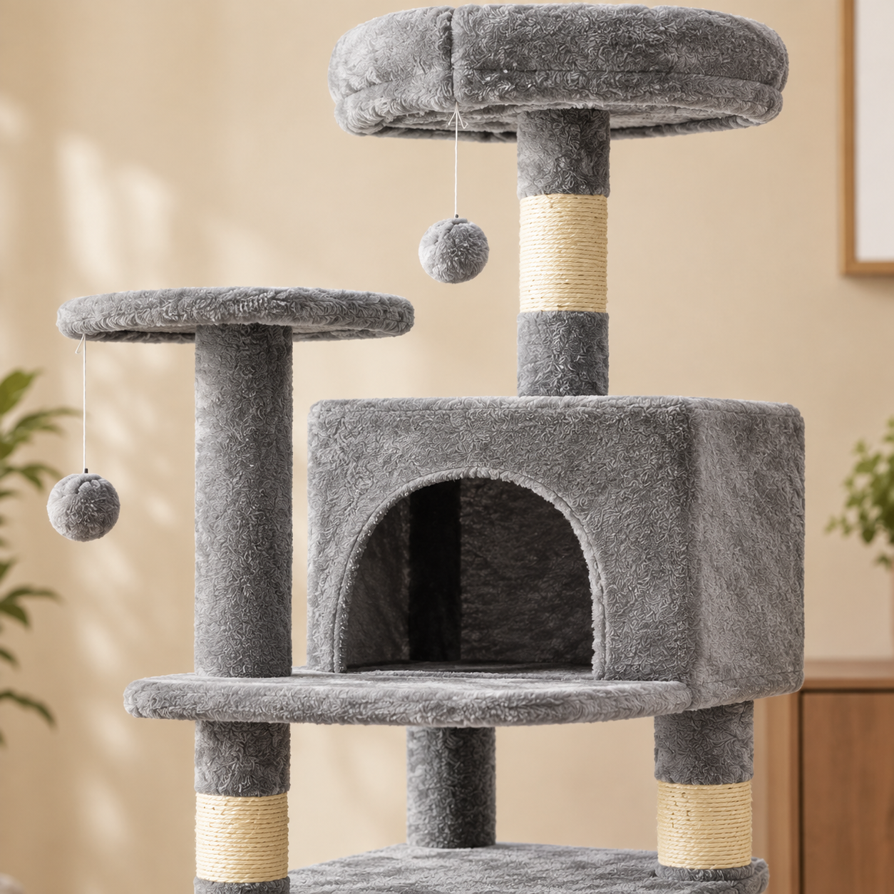 Multi-Tier Climbing Cat Tree – Modern Pet Tower with Scratching Posts Plush Perches and Play Balls