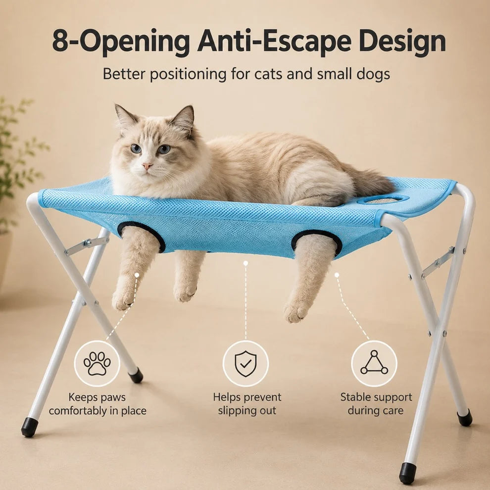 Folding Elevated Dog Grooming Stand – Hammock Station for Cat Bathing, Shower Washing and Nail Trimming