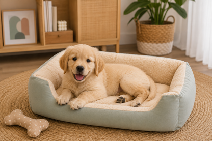 Rectangular Plush Cat Bed – Plush Cuddler Lounger with Low Front Step-In Entry for Cats and Dogs