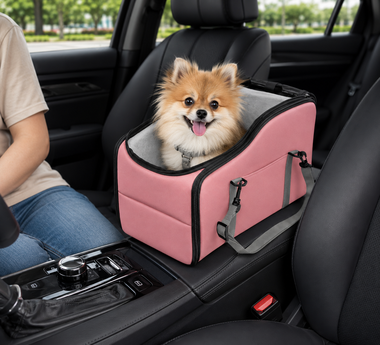 Multi-Functional Console Pet Car Seat – 4-in-1 Travel Carrier Bag and Backpack with Mesh Sunroof for Small Dogs and Cats
