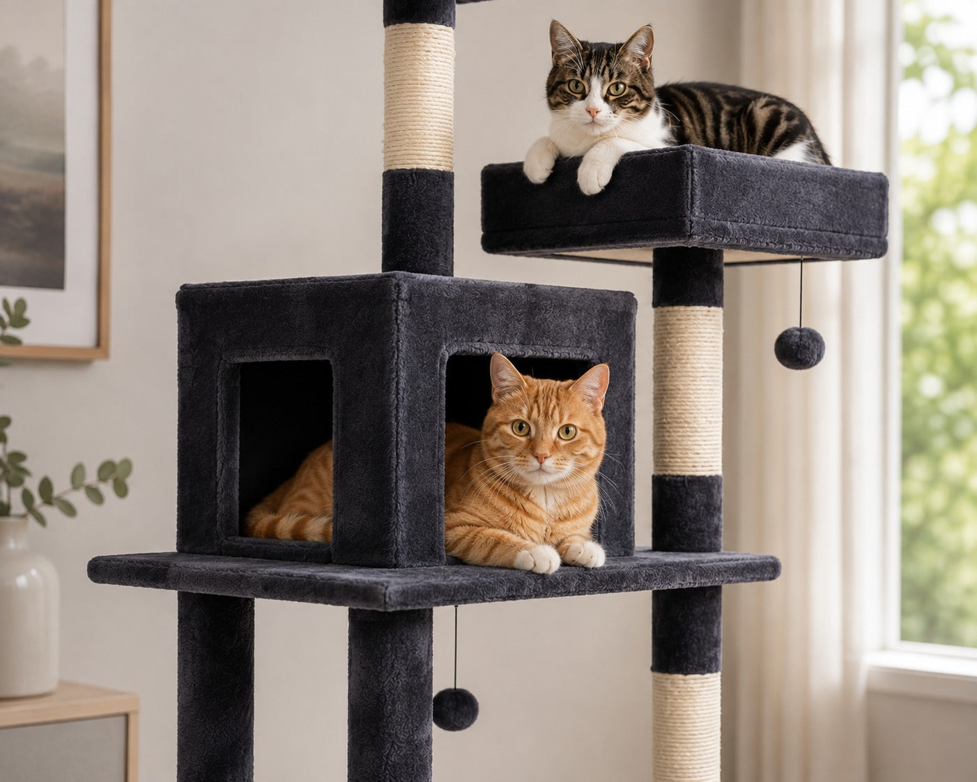 Multi-Level Scratching Cat Tree Large – Climbing Tower Activity Center with Condos Hammock and Perches for Indoor Cats
