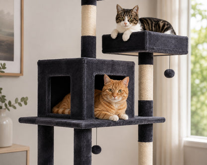 Multi-Level Scratching Cat Tree Large – Climbing Tower Activity Center with Condos Hammock and Perches for Indoor Cats