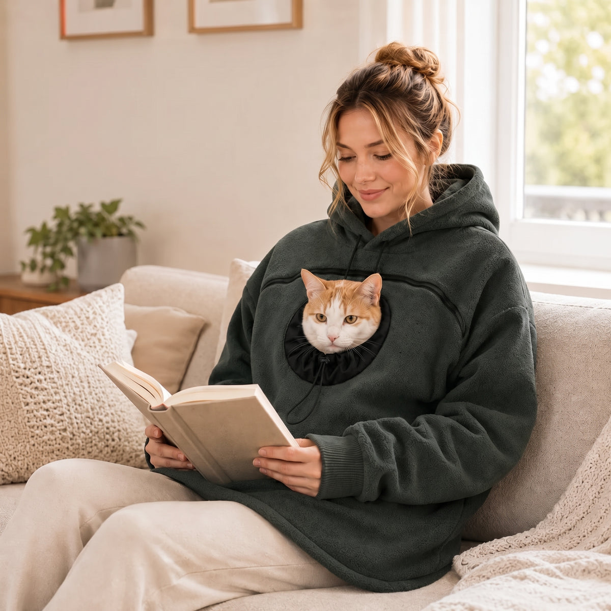 Hands-Free Pouch Pet Carrier Hoodie – Sweatshirt with Cinch Head Opening and Zipper Pockets for Cats Small Dogs
