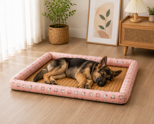 Bolster Cooling Pet Mat – Breathable Summer Lounger Bed with Padded Headrest Pillow for Dogs and Cats