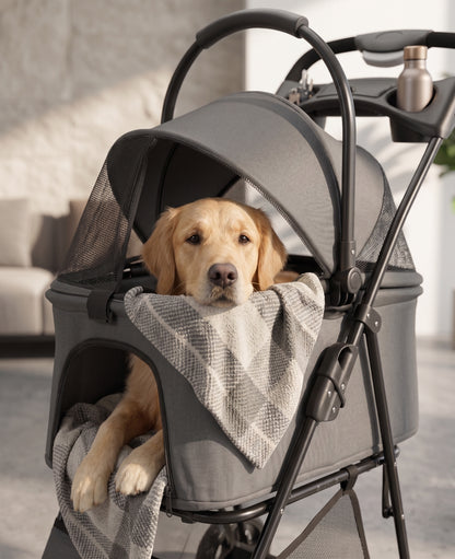 Foldable Detachable Carrier Pet Stroller – 3-in-1 Travel Jogger with Mesh Canopy Storage Basket and Cup Holders