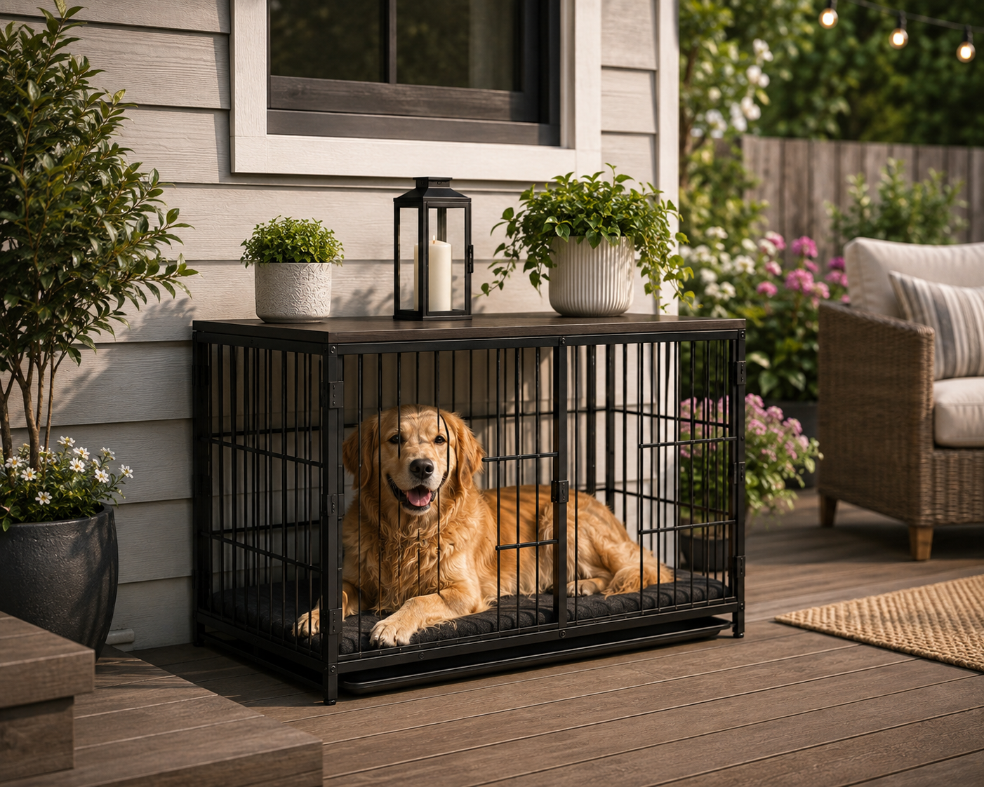 Furniture Three Door Dog Crate – End-Table Pet Kennel with Removable Tray for Indoor Dogs
