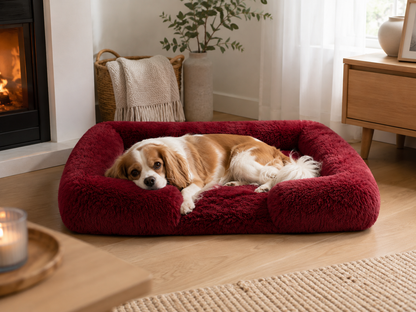 Plush Bolster Dog Bed – Rectangular Raised Rim Pet Cushion Lounger